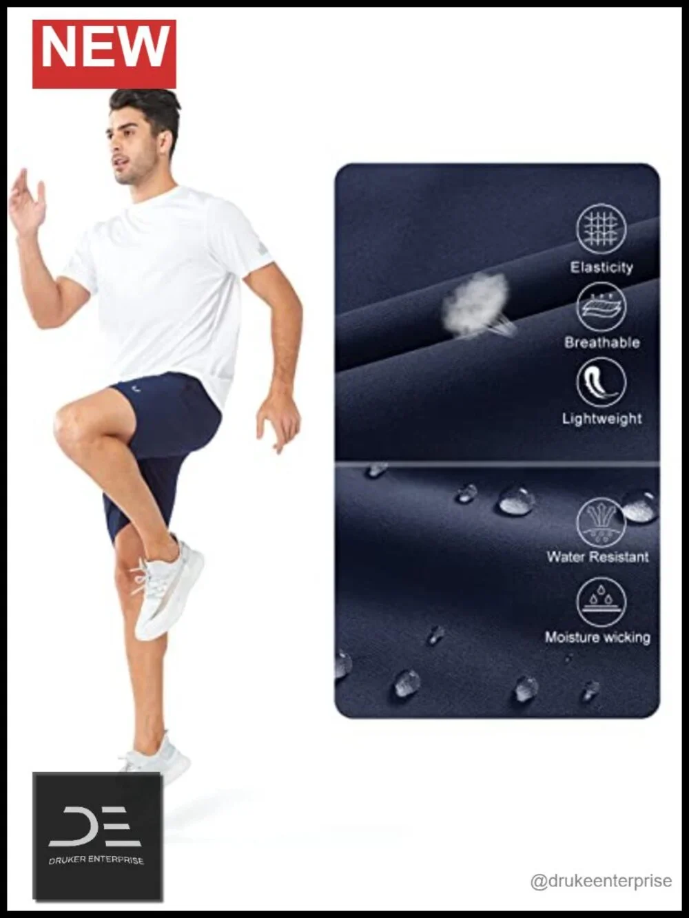 Men's Quick Dry Athletic Running Shorts with Zip Pockets & Adjustable Waist